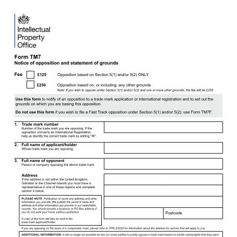 Document preview: Notice of opposition and statement of grounds — Intellectual Property Office, United Kingdom