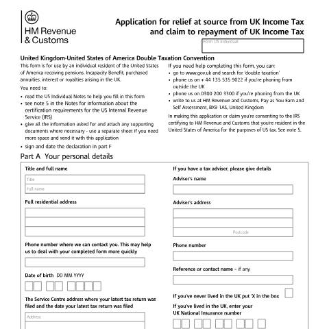Document preview: Double Taxation: UK-USA (SI 2002 number 2848) (form US-Individual 2002) — HM Revenue & Customs, United Kingdom