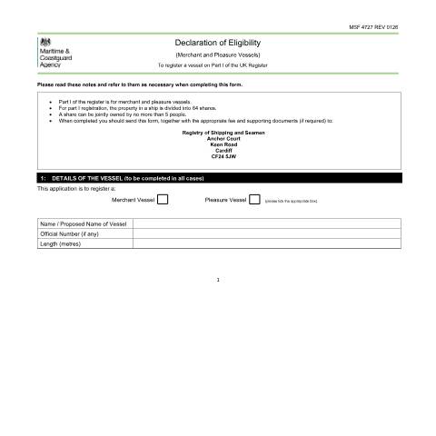 Document preview: Owner eligibility to register merchant or pleasure vessel — Maritime and Coastguard Agency, United Kingdom