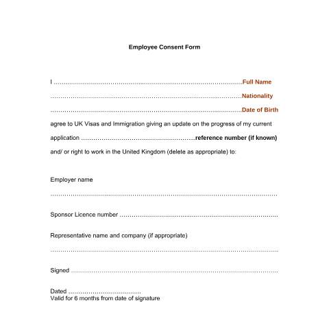 Document preview: Status updates on employee applications: consent form — UK Visas and Immigration, United Kingdom