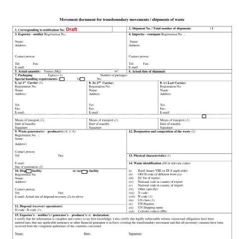 Document preview: Movement form for notified waste shipments — Environment Agency, United Kingdom