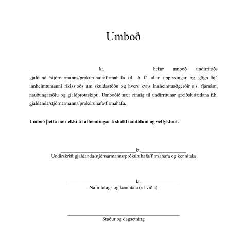Document preview: Umboð - vanskil — Innheimta, Ísland