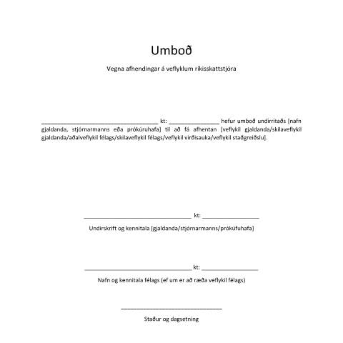 Document preview: Umboð - veflyklar — Innheimta, Ísland