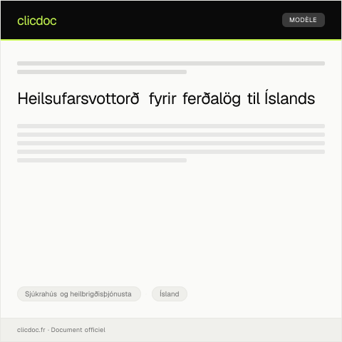 Document preview: Umsókn um heilsufarsvottorð fyrir ferðalög — Sjúkrahús og heilbrigðisþjónusta, Ísland