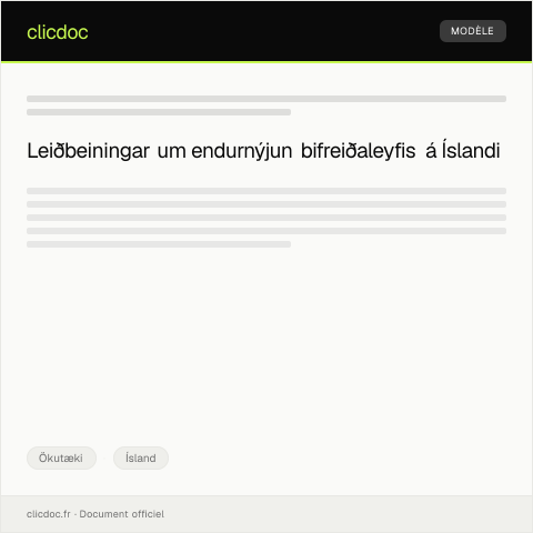 Document preview: Umsókn um endurnýjun bifreiðaleyfis — Ökutæki, Ísland