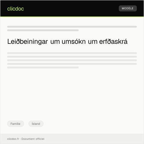 Document preview: Umsókn um erfðaskrá — Famílie, Ísland