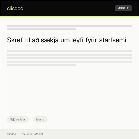 Document preview: Umsókn um leyfi til tiltekinnar starfsemi — Stjórnsýsla, Ísland