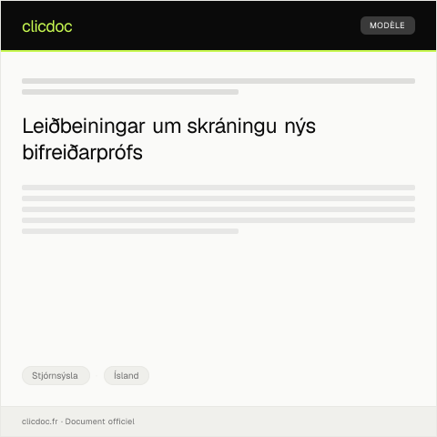Document preview: Umsókn um skráningu á nýjan bifreiðarpróf — Stjórnsýsla, Ísland