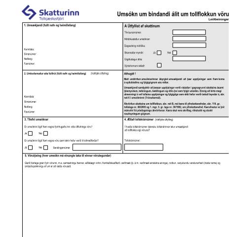 Document preview: Umsókn um bindandi álit um tollflokkun vöru Leiðbeiningar TS-R44 — Tollamál, Ísland (CERFA n°TS-R44)