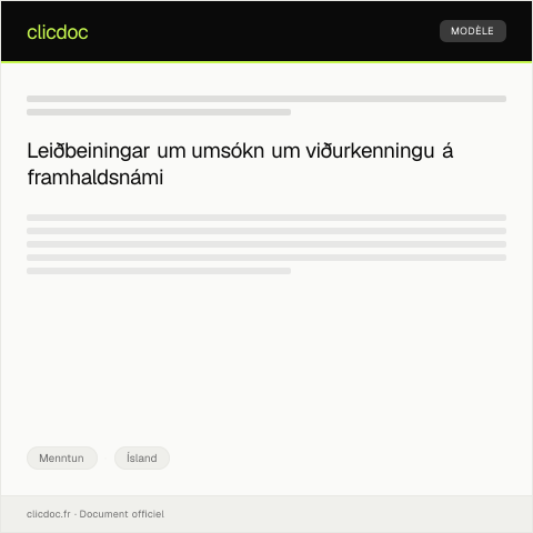 Document preview: Umsókn um viðurkenningu á framhaldsnámi — Menntun, Ísland