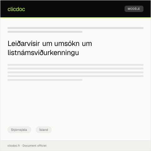 Document preview: Umsókn um viðurkenningu á listnámi — Stjórnsýsla, Ísland