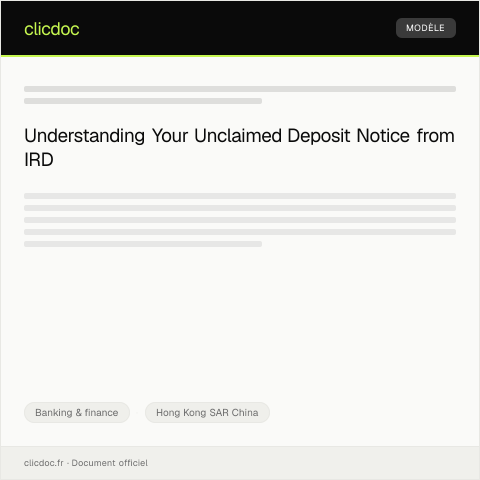 Document preview: Unclaimed Deposit Notice / 未領存款通知 — Banking & finance, Hong Kong SAR China
