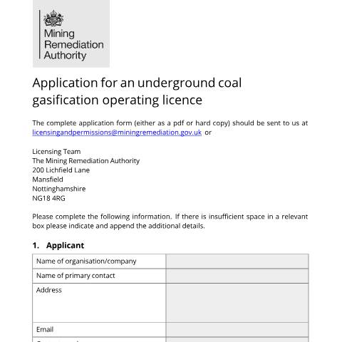 Document preview: Underground coal gasification licences — Coal Authority, Mining Remediation Authority, United Kingdom