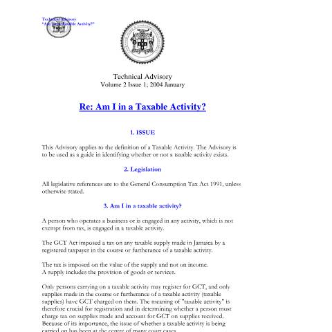 Document preview: 2004.IROC.GCT - Taxable Activity — Document, Jamaica (CERFA n°2004.iroc.gct+-+taxable+activity)