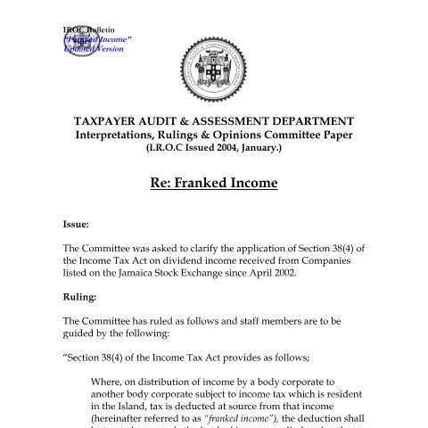 Document preview: 2004.IROC.TAAD - Franked Income — Document, Jamaica (CERFA n°2004.iroc.taad+-+franked+income)