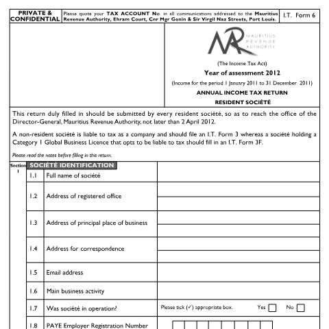 Document preview: 2012 — Document, Mauritius (CERFA n°Societe2012Form06)