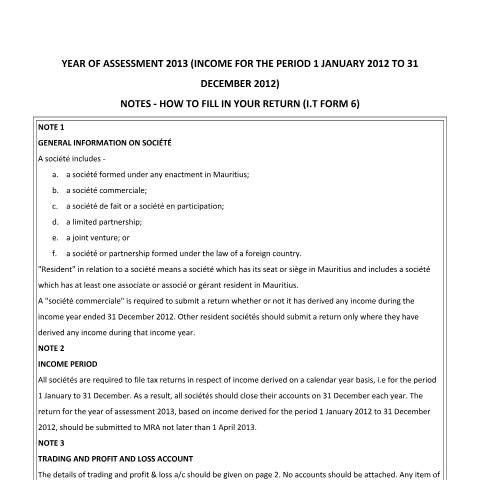Document preview: 2013 — Document, Mauritius (CERFA n°NotesSociete2013)