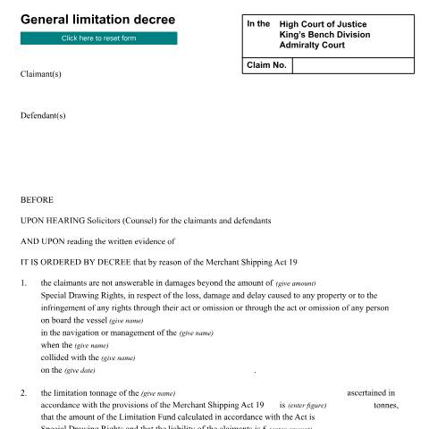 Document preview: General limitation decree: Form ADM19 — HM Courts & Tribunals Service, United Kingdom