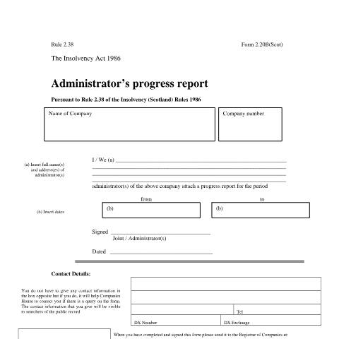 Document preview: Administrator’s progress report: insolvency form 2.20B (Scotland) — The Insolvency Service, United Kingdom