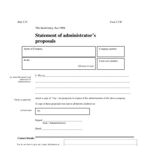 Document preview: Give notice of a statement of administrator's proposals (2.17B) — Companies House, United Kingdom