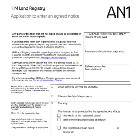 Document preview: Agreed notice: registration (AN1) — HM Land Registry, United Kingdom