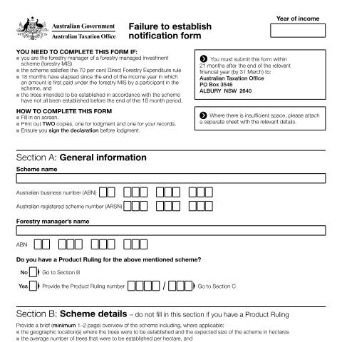 Document preview: Failure to establish notification form — ATO — Rulings, Australia (CERFA n°NAT 71435)