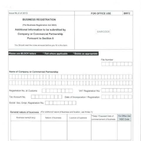 Document preview: BRF2 — Document, Mauritius (CERFA n°BRF2-1)