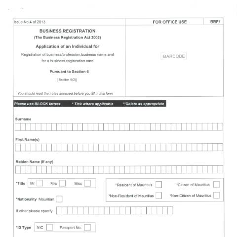Document preview: BRF1 — Document, Mauritius (CERFA n°BRF1-1)