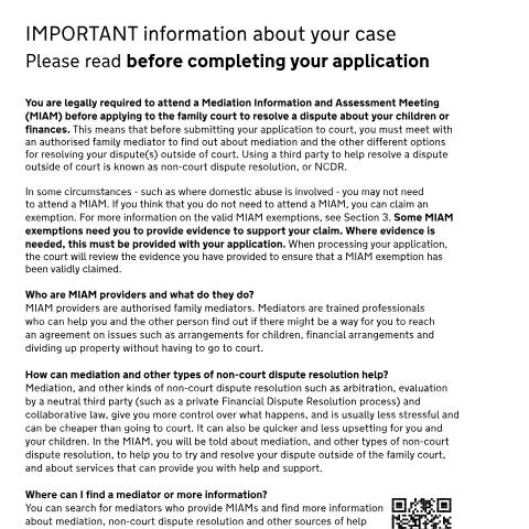 Document preview: Apply for a court order to make arrangements for a child or resolve a dispute about their upbringing: Form C100 — HM Courts & Tribunals Service, United Kingdom