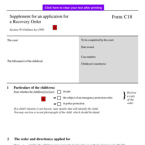 Document preview: Form C18: Supplement for an application for a Recovery Order — HM Courts & Tribunals Service, United Kingdom