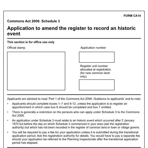Document preview: Common land and greens: historic events (CA14) — Department for Environment, Food & Rural Affairs, United Kingdom