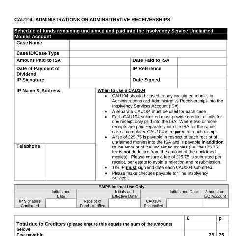 Document preview: Insolvency practitioners: administration and administrative receivership - Schedule of funds — The Insolvency Service, United Kingdom