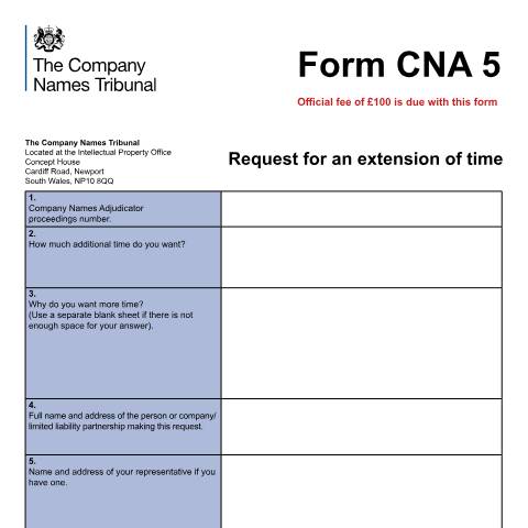 Document preview: CNA 5: Request for an extension of time — Company Names Tribunal, United Kingdom