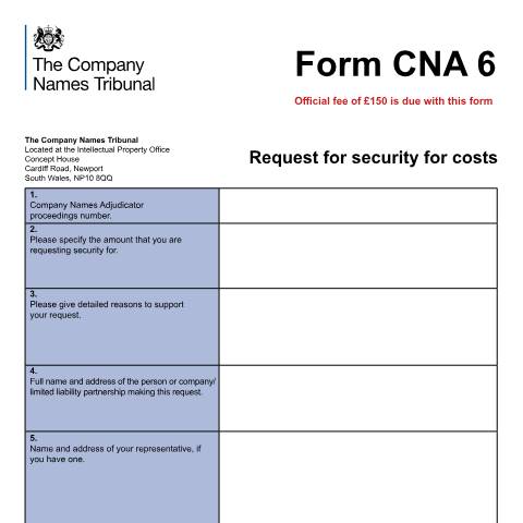 Document preview: CNA 6: Request for security for costs — Company Names Tribunal, United Kingdom
