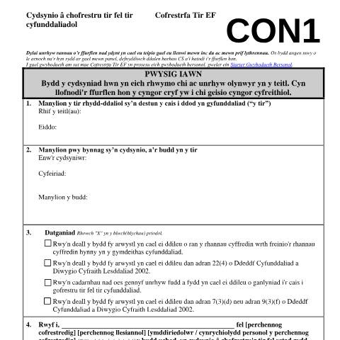 Document preview: Commonhold land: registration consent (CON1) — HM Land Registry, United Kingdom
