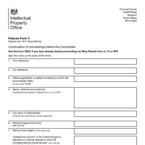 Document preview: Continuation of proceedings before the Comptroller — Intellectual Property Office, United Kingdom