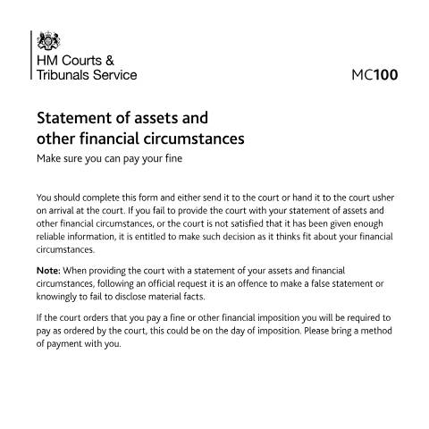 Document preview: Form MC100: Make sure you can pay your fine — HM Courts & Tribunals Service, United Kingdom