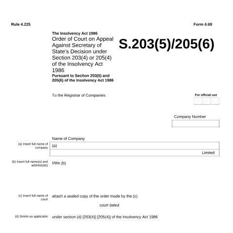 Document preview: Give notice of order of court on appeal (4.69) — Companies House, United Kingdom