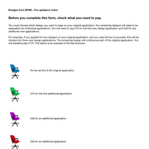 Document preview: Application to register designs divided from an earlier application — Intellectual Property Office, United Kingdom