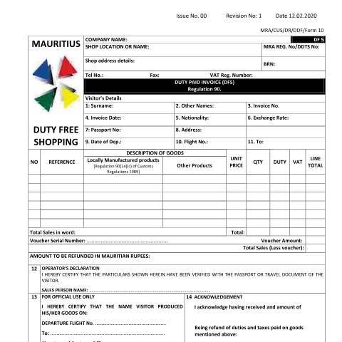 Document preview: DF5 - Duty Paid Invoice — Document, Mauritius (CERFA n°DF5)
