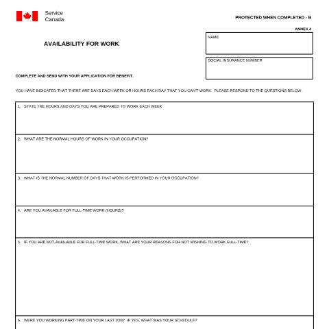 Document preview: Availability for Work — Employment Insurance, Canada (CERFA n°INS5108)
