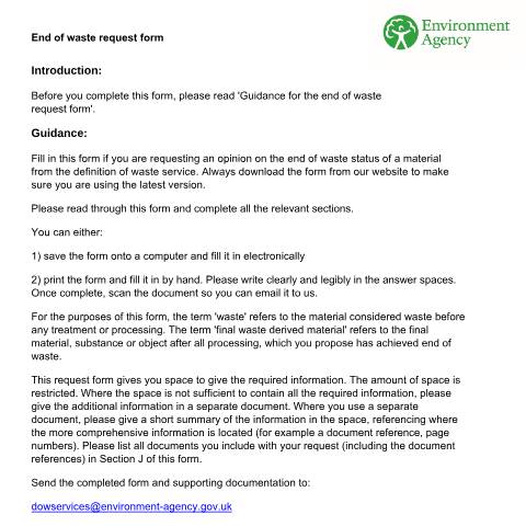 Document preview: Get an opinion from the definition of waste service — Environment Agency, United Kingdom