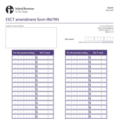 Document preview: ESCT amendment form — Employing staff, New Zealand (CERFA n°IR679N)