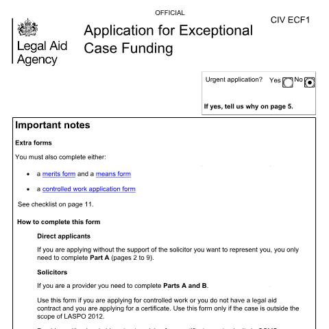 Document preview: Legal aid: exceptional case funding form and guidance — Legal Aid Agency, United Kingdom