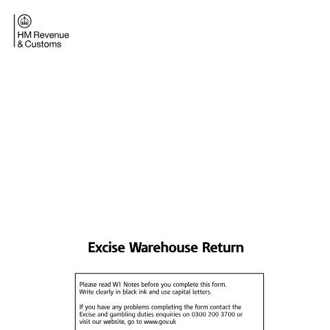 Document preview: Send your Excise Warehouse Return to HMRC (W1) — HM Revenue & Customs, United Kingdom