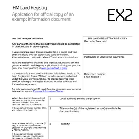 Document preview: Exempt document official copy: registration (EX2) — HM Land Registry, United Kingdom