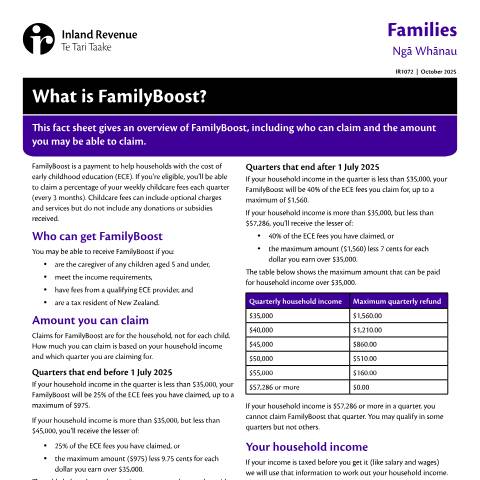 Document preview: What is FamilyBoost? — FamilyBoost, New Zealand (CERFA n°IR1072)