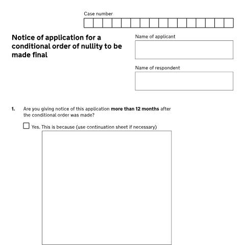 Document preview: Apply to make a nullity order final: Form D36N — HM Courts & Tribunals Service, United Kingdom