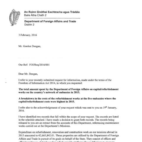 Document preview: FOI Request 16/001 — foi redacted reply 16 001 — Department of Foreign Affairs, Ireland (CERFA n°REPLY16)