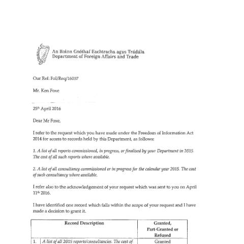 Document preview: FOI Request 16/037 — foi reply 16037 — Department of Foreign Affairs, Ireland